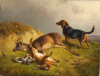 Erlegtes Wild und Jagdhund